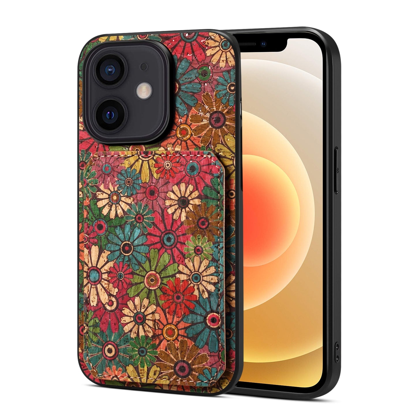 iPhone 12 Dual Card Slot Holder Phone Case – Patterned Design, Scratch & Dirt Protection, Convenient Holder