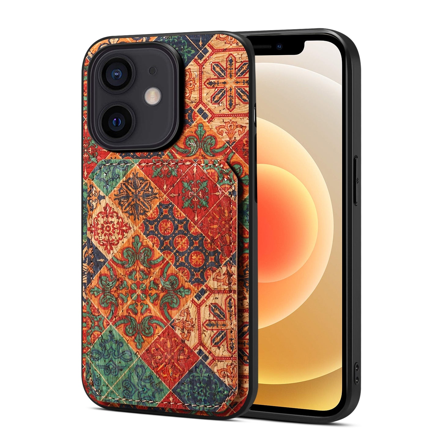 iPhone 12 Dual Card Slot Holder Phone Case – Patterned Design, Scratch & Dirt Protection, Convenient Holder