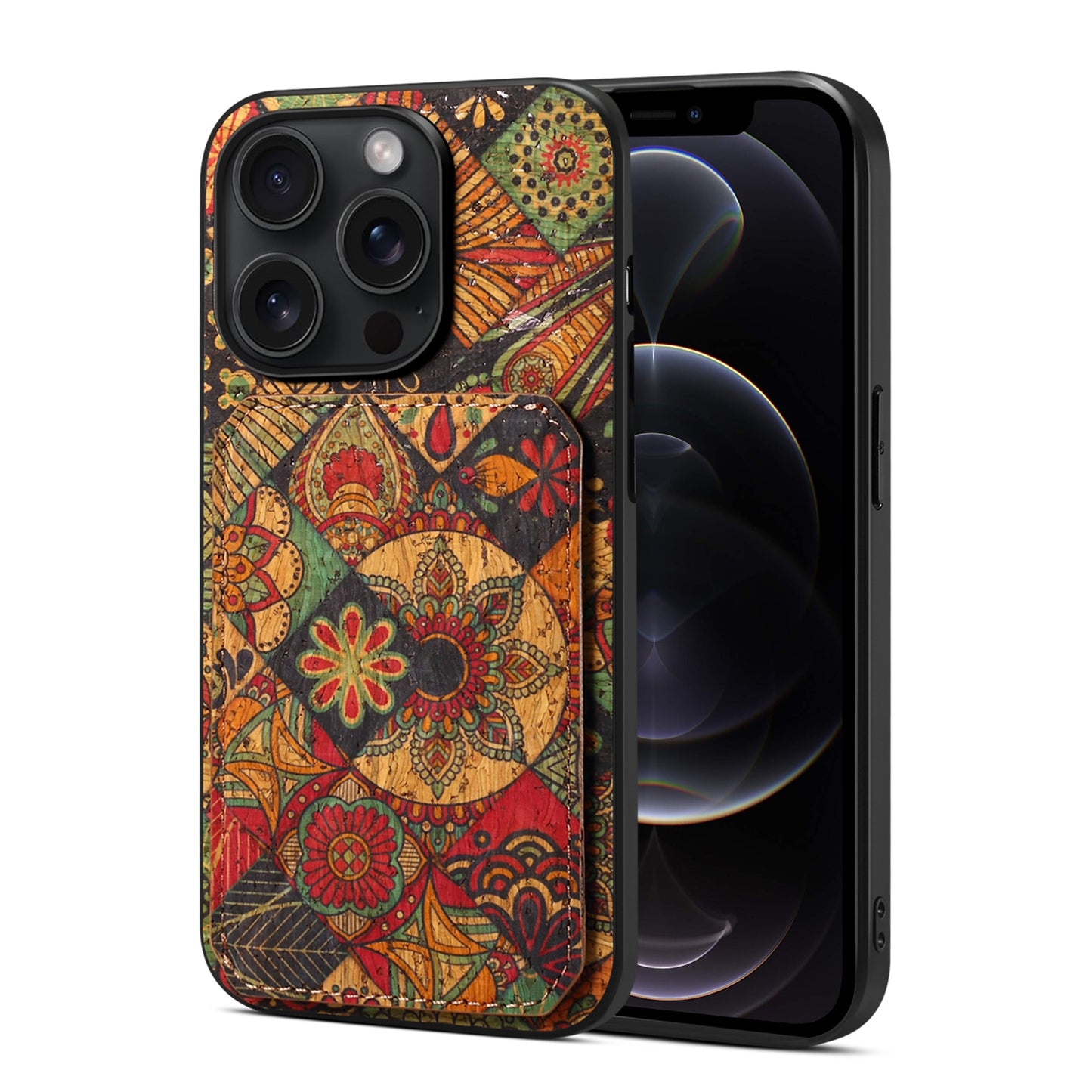 iPhone 12 Pro Dual Card Slot Holder Phone Case – Patterned Design, Scratch & Dirt Protection, Convenient Holder