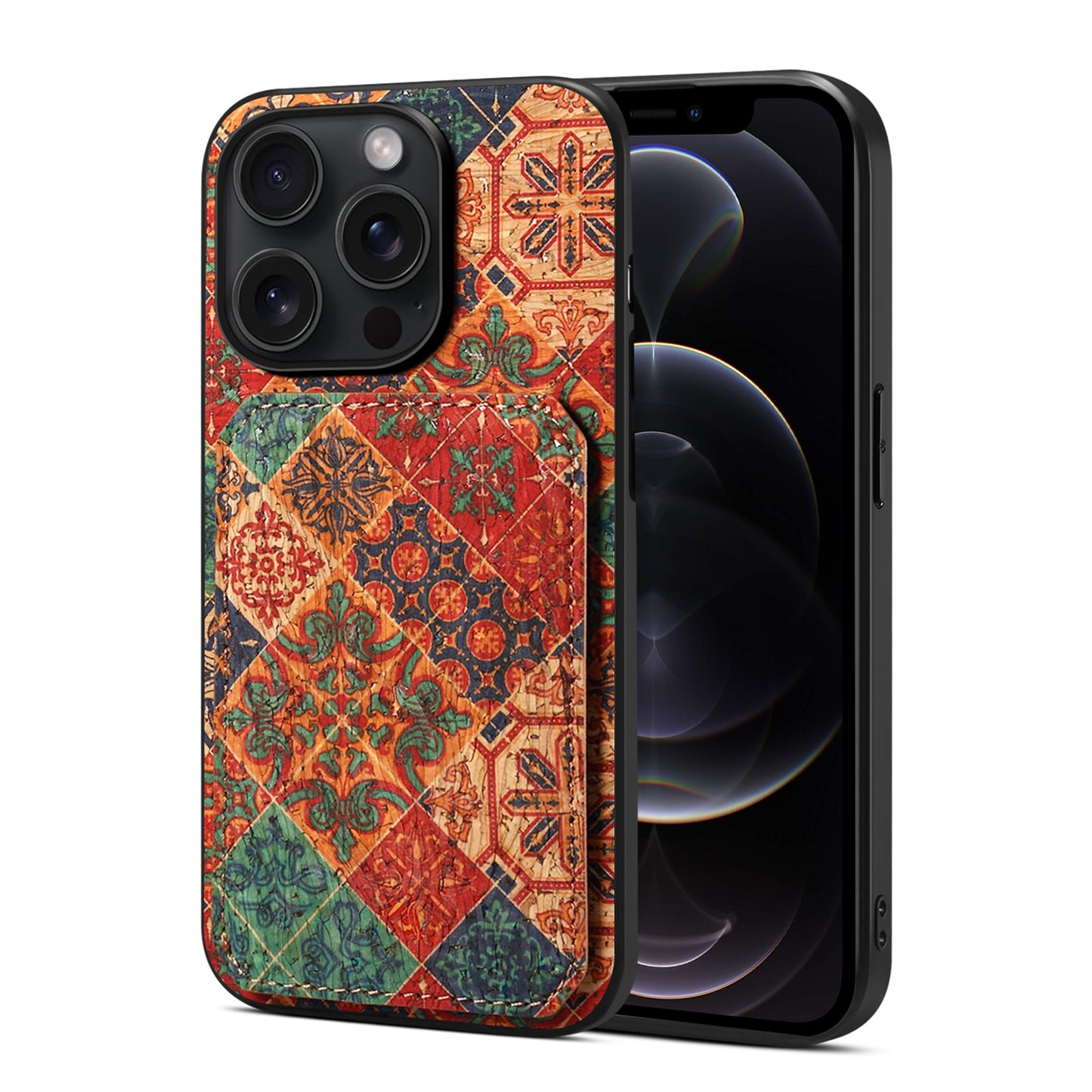 iPhone 12 Pro Dual Card Slot Holder Phone Case – Patterned Design, Scratch & Dirt Protection, Convenient Holder