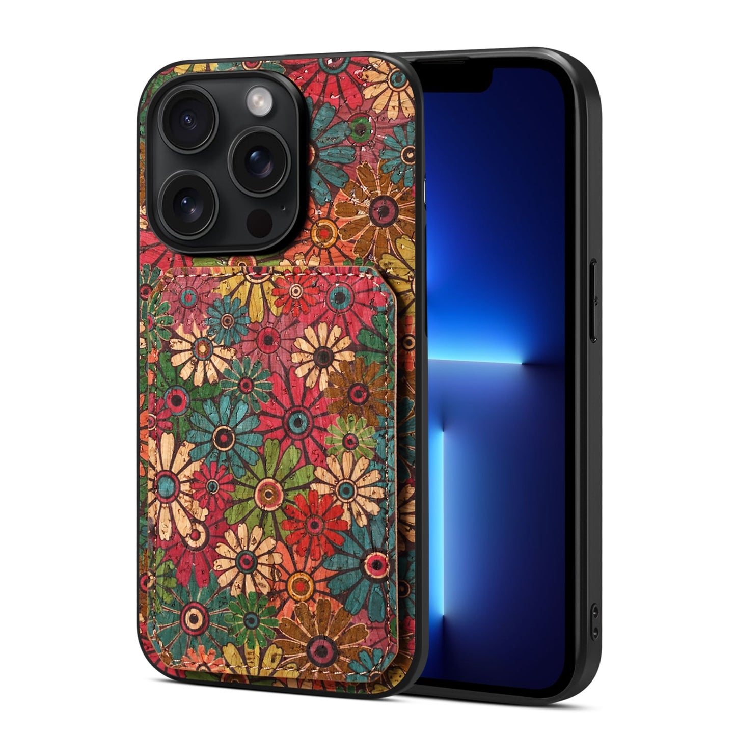 iPhone 13 Pro Dual Card Slot Holder Phone Case – Patterned Design, Scratch & Dirt Protection, Convenient Holder