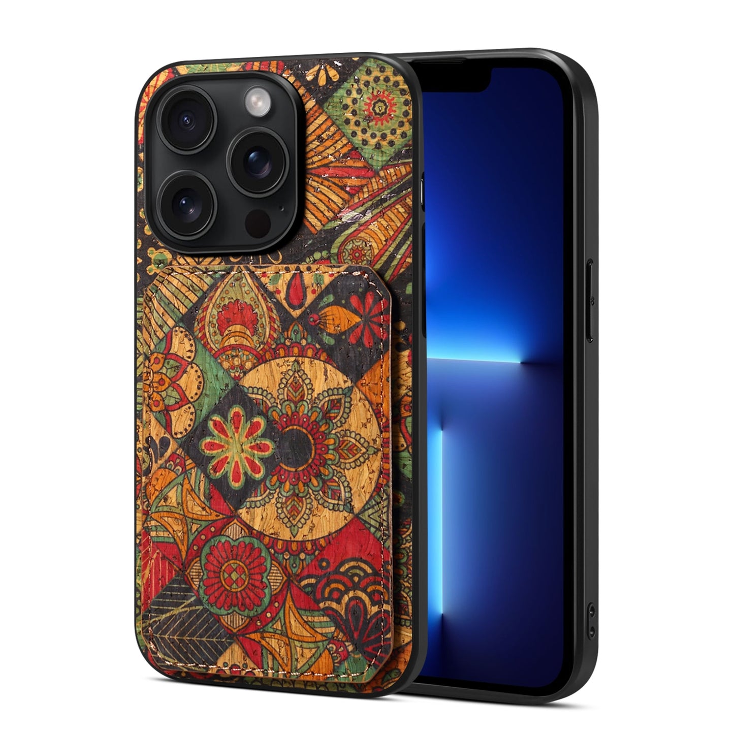 iPhone 13 Pro Max Dual Card Slot Holder Phone Case – Patterned Design, Scratch & Dirt Protection, Convenient Holder
