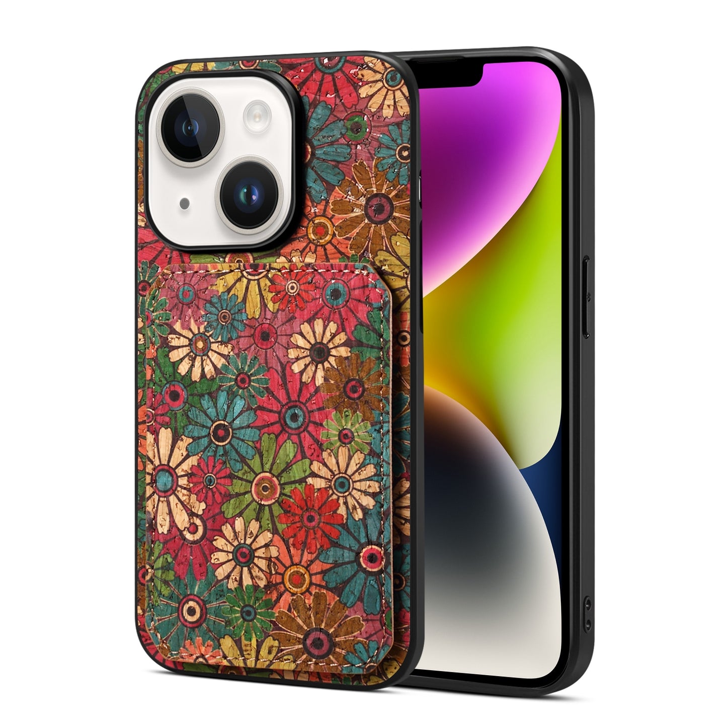 iPhone 14 Plus Dual Card Slot Holder Phone Case – Patterned Design, Scratch & Dirt Protection, Convenient Holder