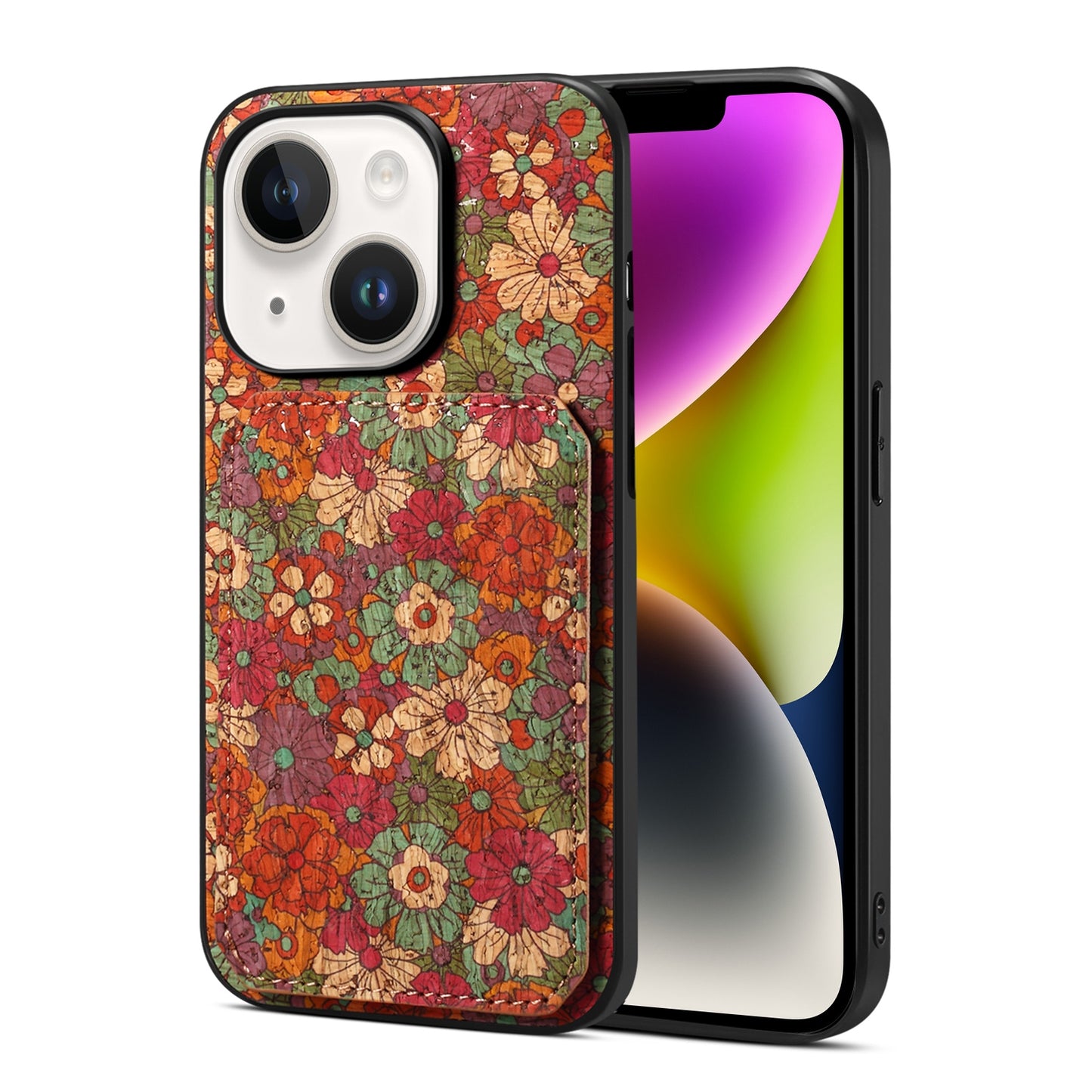 iPhone 14 Plus Dual Card Slot Holder Phone Case – Patterned Design, Scratch & Dirt Protection, Convenient Holder