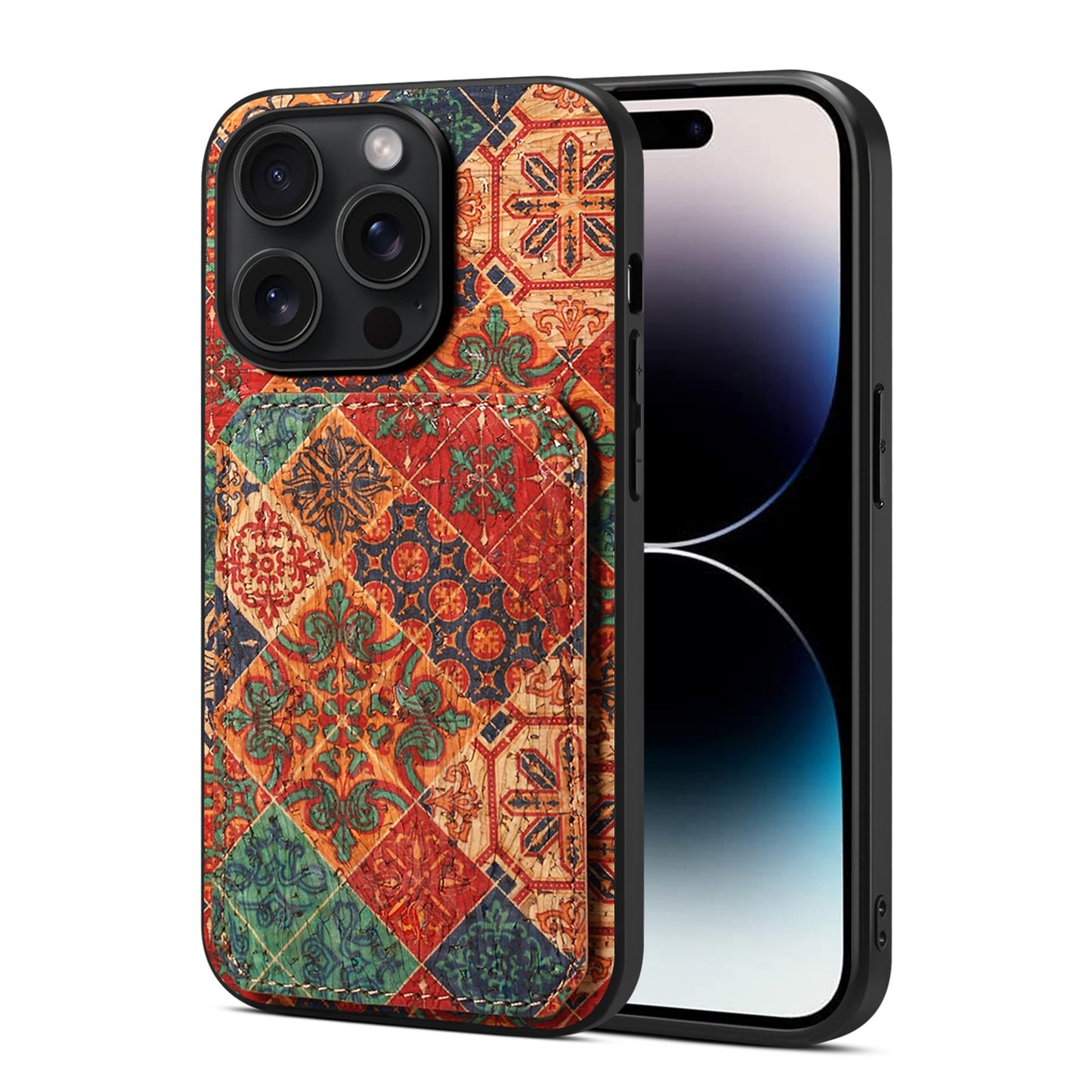 iPhone 14 Pro Dual Card Slot Holder Phone Case – Patterned Design, Scratch & Dirt Protection, Convenient Holder