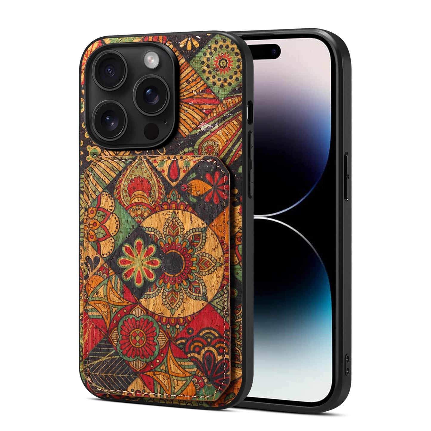 iPhone 14 Pro Max Dual Card Slot Holder Phone Case – Patterned Design, Scratch & Dirt Protection, Convenient Holder