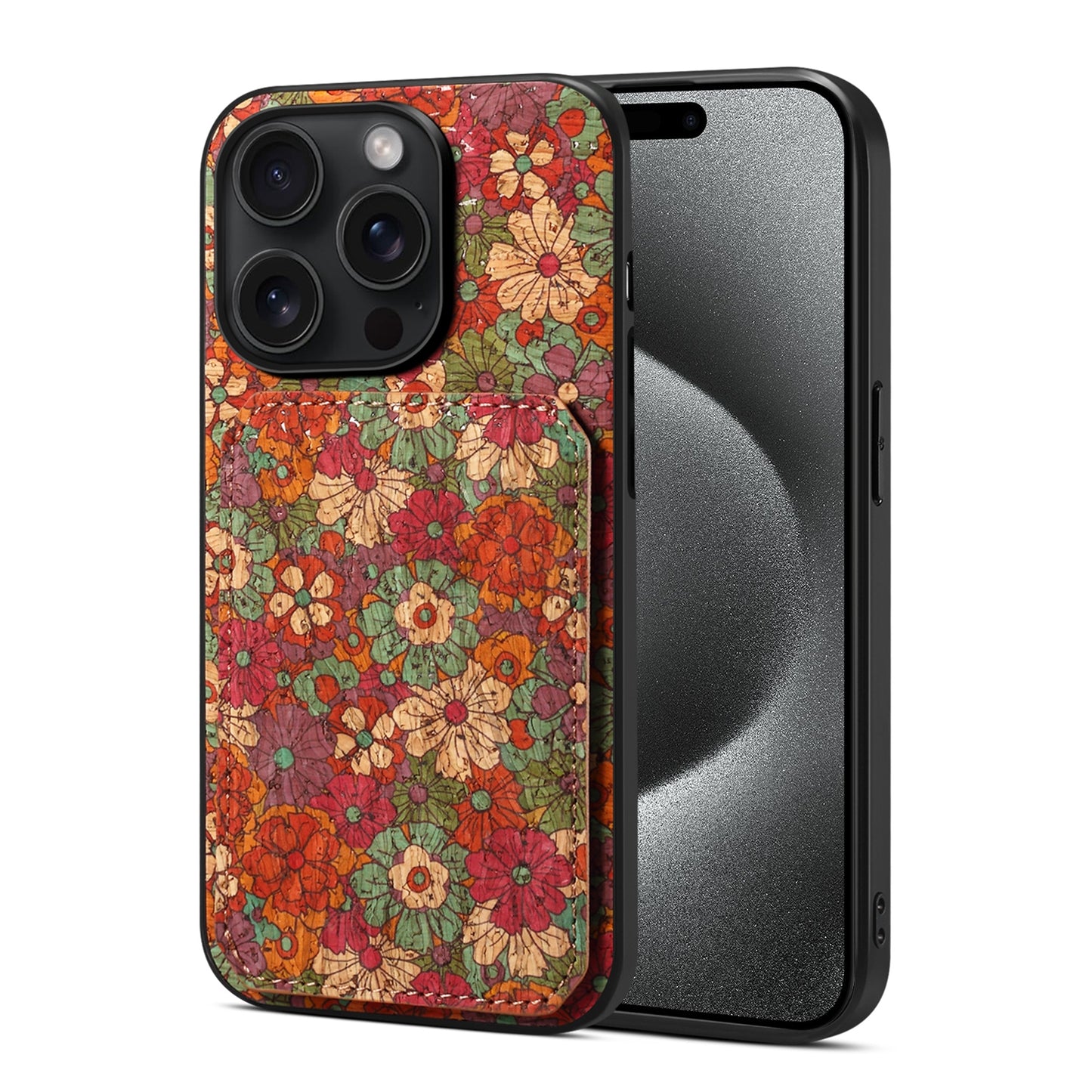 iPhone 15 Pro Dual Card Slot Holder Phone Case – Patterned Design, Scratch & Dirt Protection, Convenient Holder