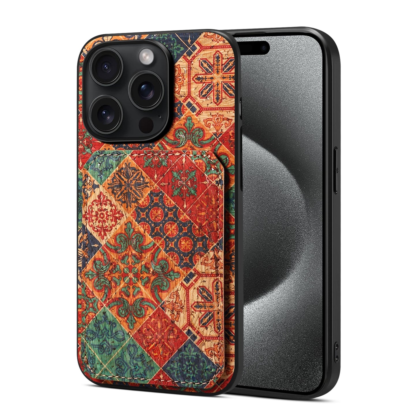 iPhone 15 Pro Max Dual Card Slot Holder Phone Case – Patterned Design, Scratch & Dirt Protection, Convenient Holder