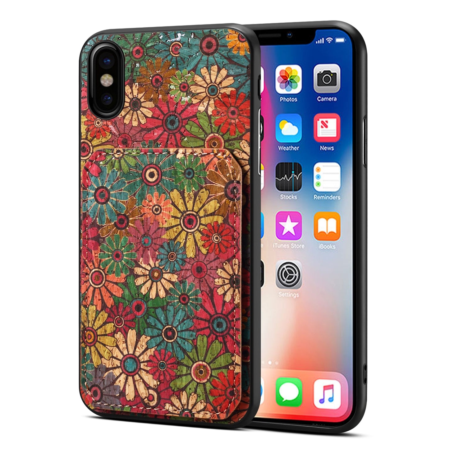 iPhone X/XS Dual Card Slot Holder Phone Case – Patterned Design, Scratch & Dirt Protection, Convenient Holder