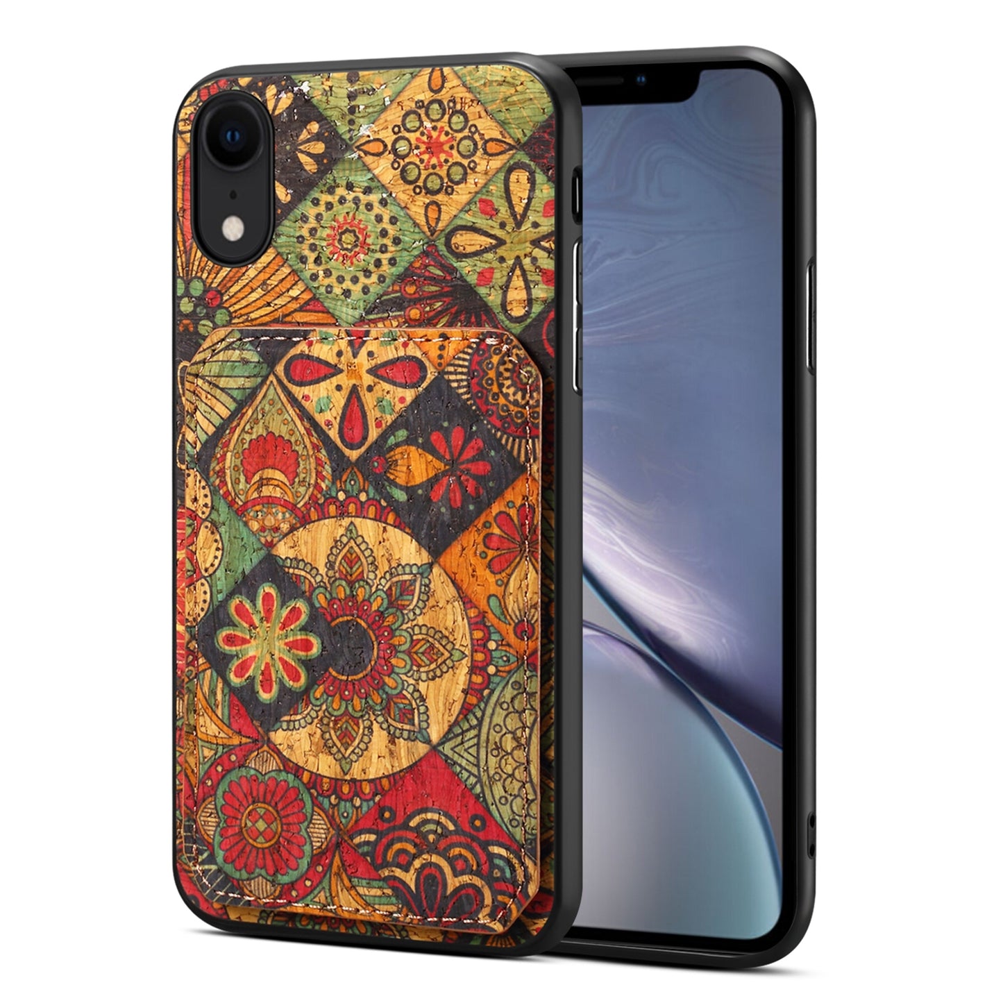iPhone XR Dual Card Slot Holder Phone Case – Patterned Design, Scratch & Dirt Protection, Convenient Holder