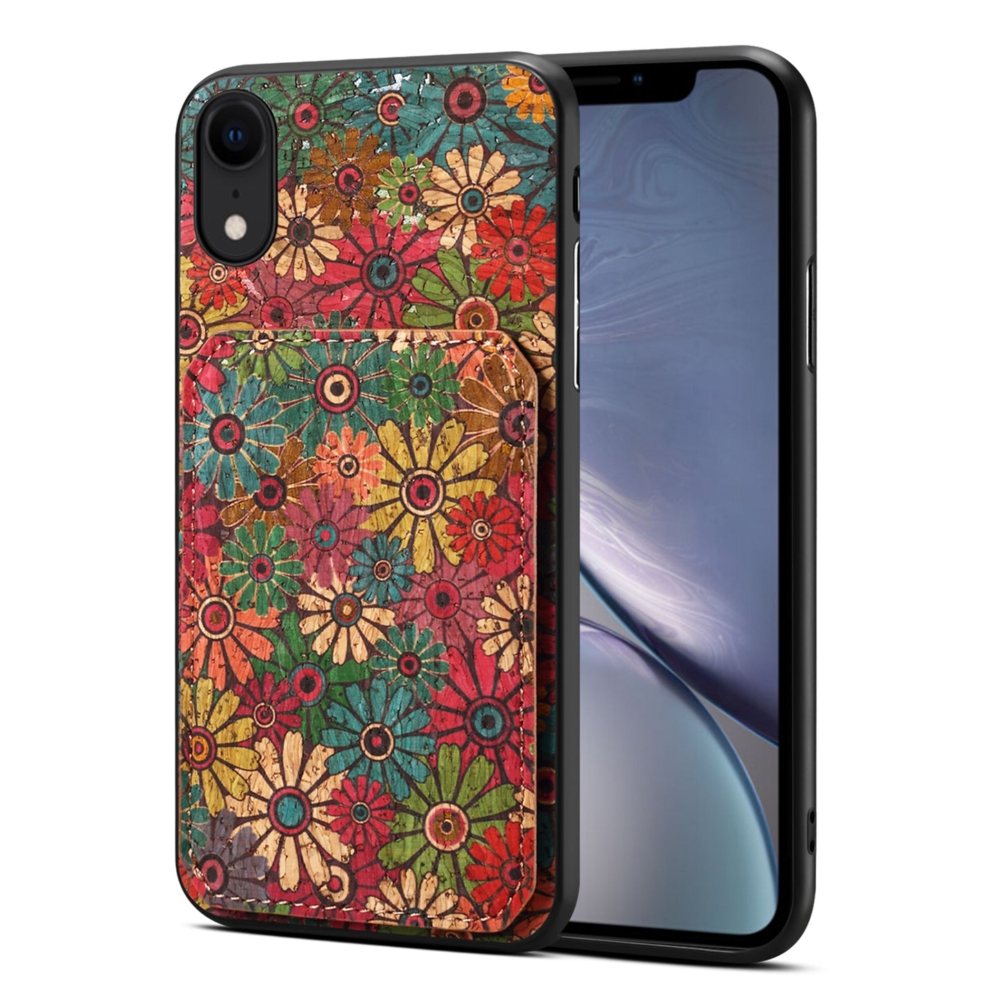 iPhone XR Dual Card Slot Holder Phone Case – Patterned Design, Scratch & Dirt Protection, Convenient Holder