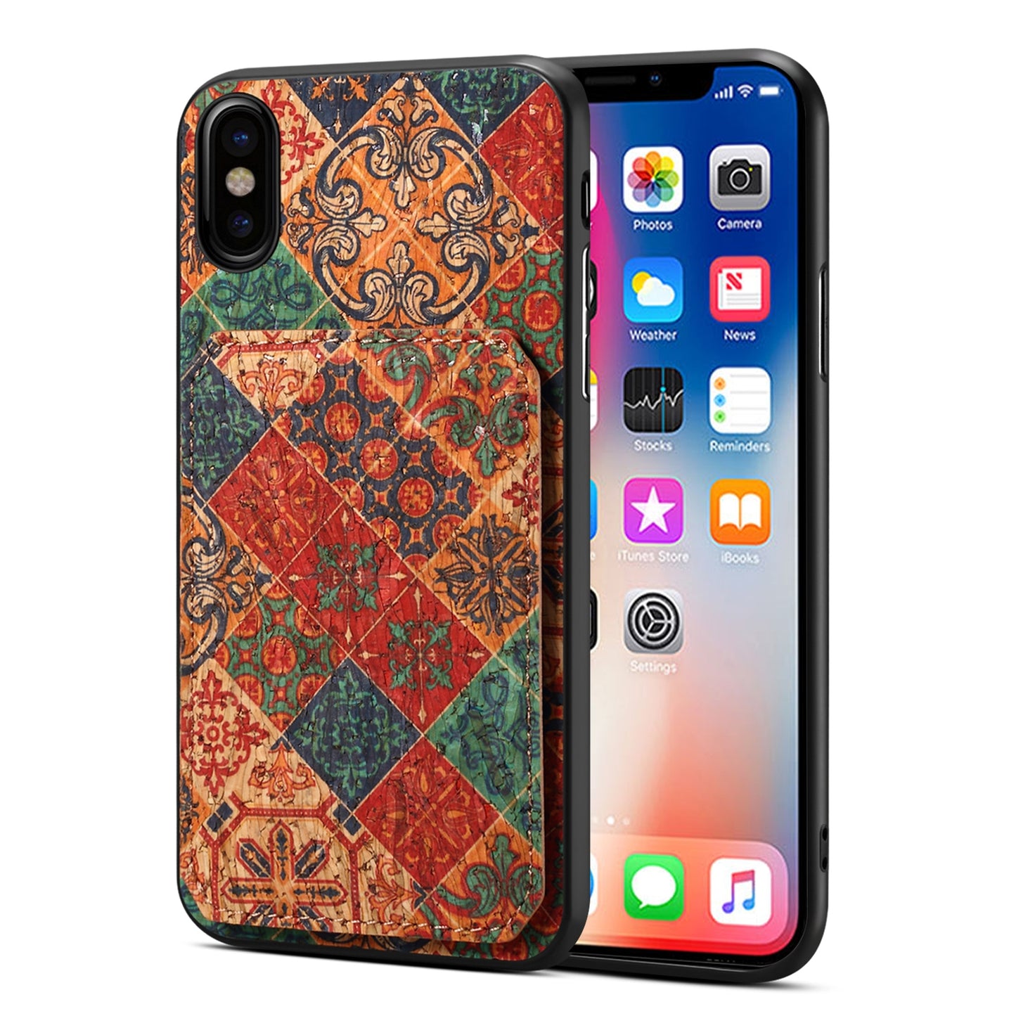 iPhone XS Max Dual Card Slot Holder Phone Case – Patterned Design, Scratch & Dirt Protection, Convenient Holder