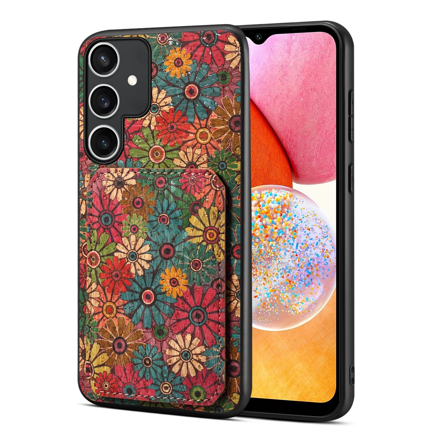 Samsung Galaxy A14 Dual Card Slot Holder Phone Case – Patterned Design, Scratch & Dirt Protection, Convenient Holder