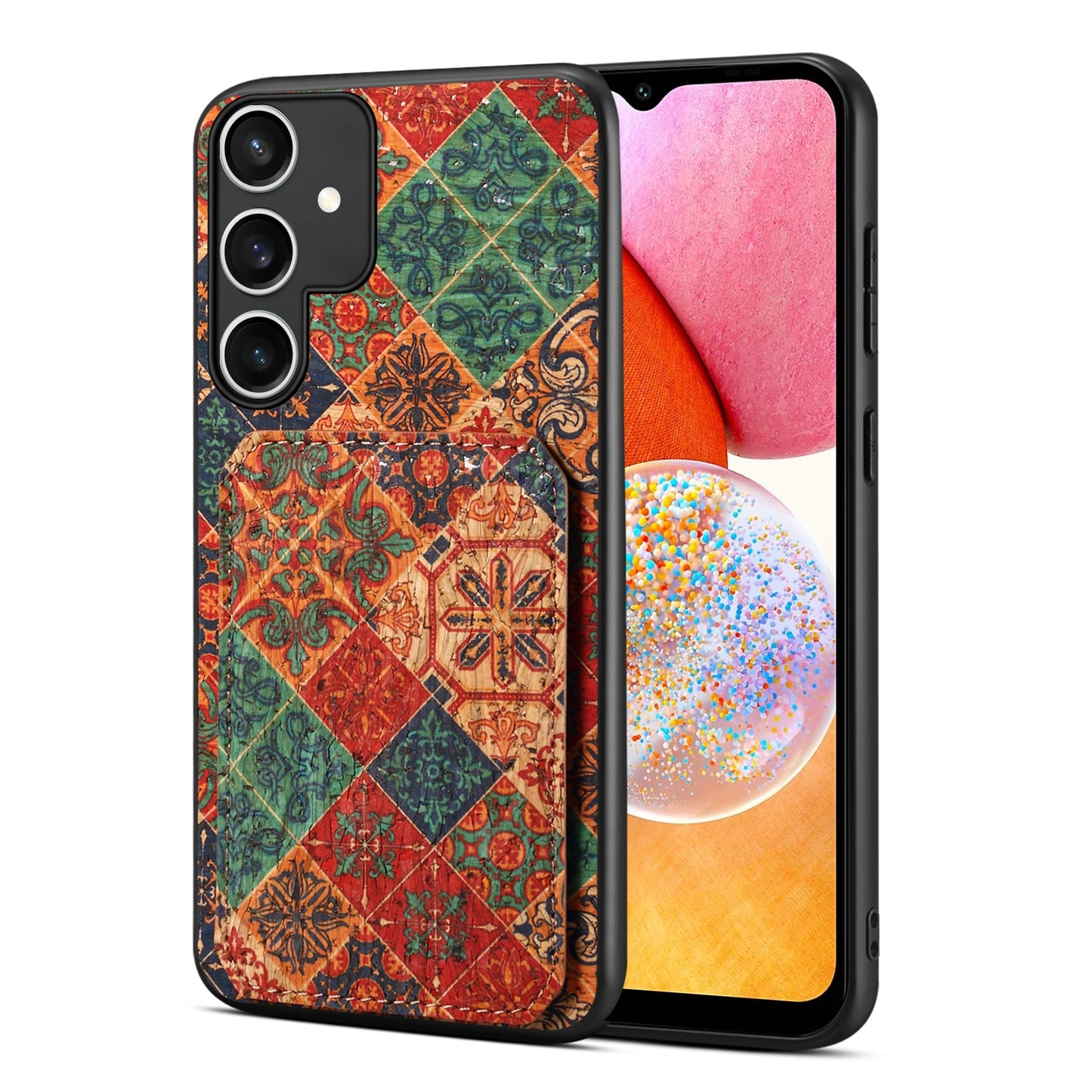 Samsung Galaxy A14 Dual Card Slot Holder Phone Case – Patterned Design, Scratch & Dirt Protection, Convenient Holder