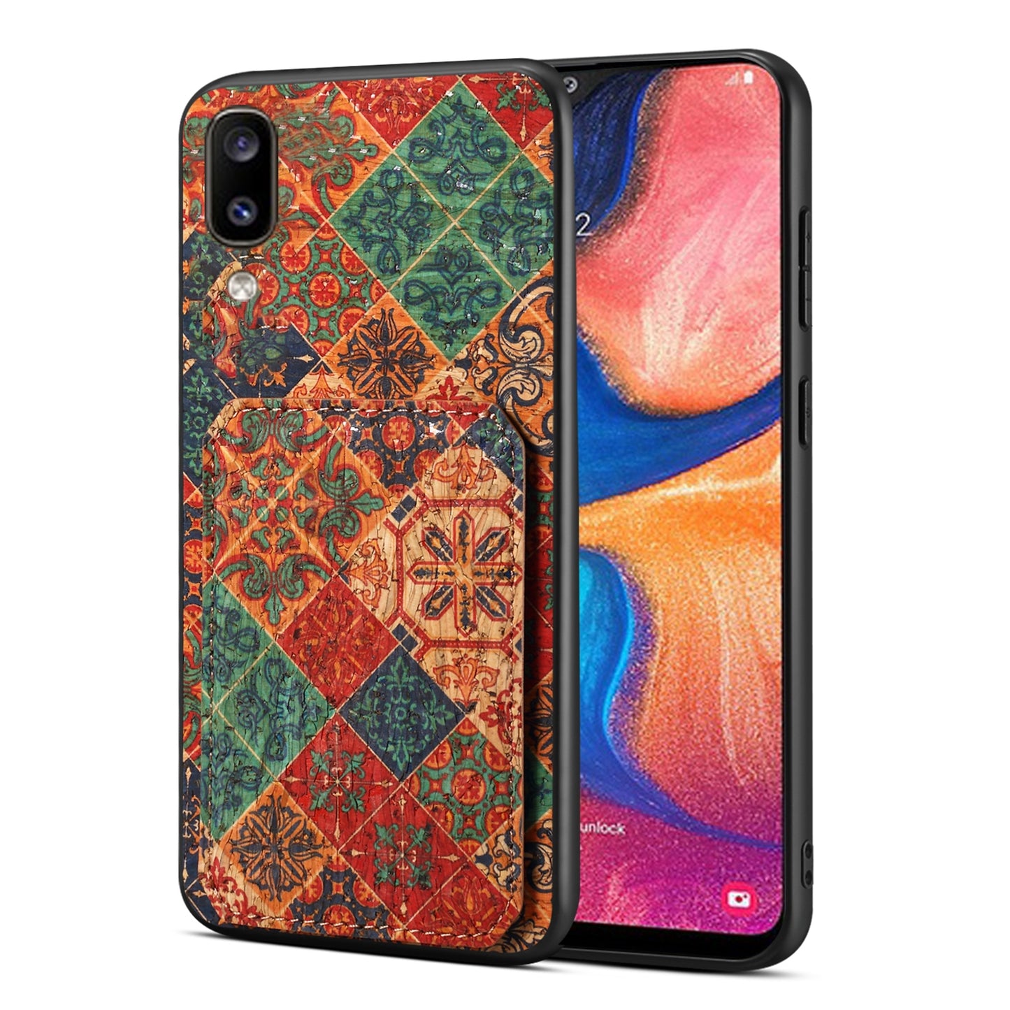 Samsung Galaxy A20 Dual Card Slot Holder Phone Case – Patterned Design, Scratch & Dirt Protection, Convenient Holder