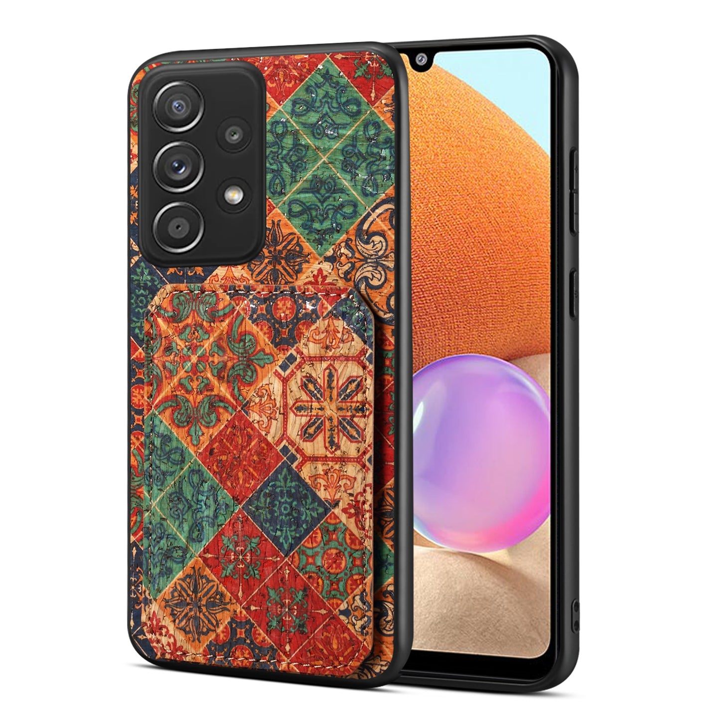 Samsung Galaxy A32 Dual Card Slot Holder Phone Case – Patterned Design, Scratch & Dirt Protection, Convenient Holder
