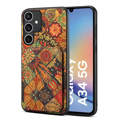 Samsung Galaxy A34 5G Dual Card Slot Holder Phone Case – Patterned Design, Scratch & Dirt Protection, Convenient Holder