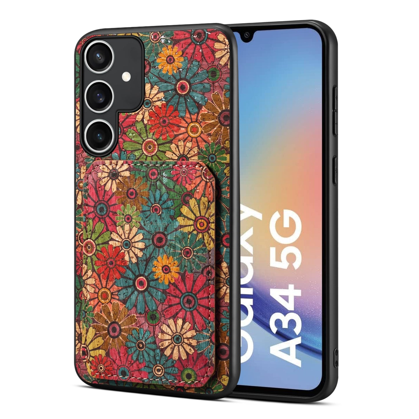 Samsung Galaxy A34 5G Dual Card Slot Holder Phone Case – Patterned Design, Scratch & Dirt Protection, Convenient Holder