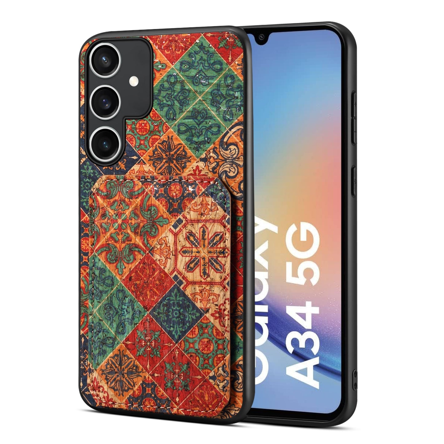 Samsung Galaxy A34 5G Dual Card Slot Holder Phone Case – Patterned Design, Scratch & Dirt Protection, Convenient Holder