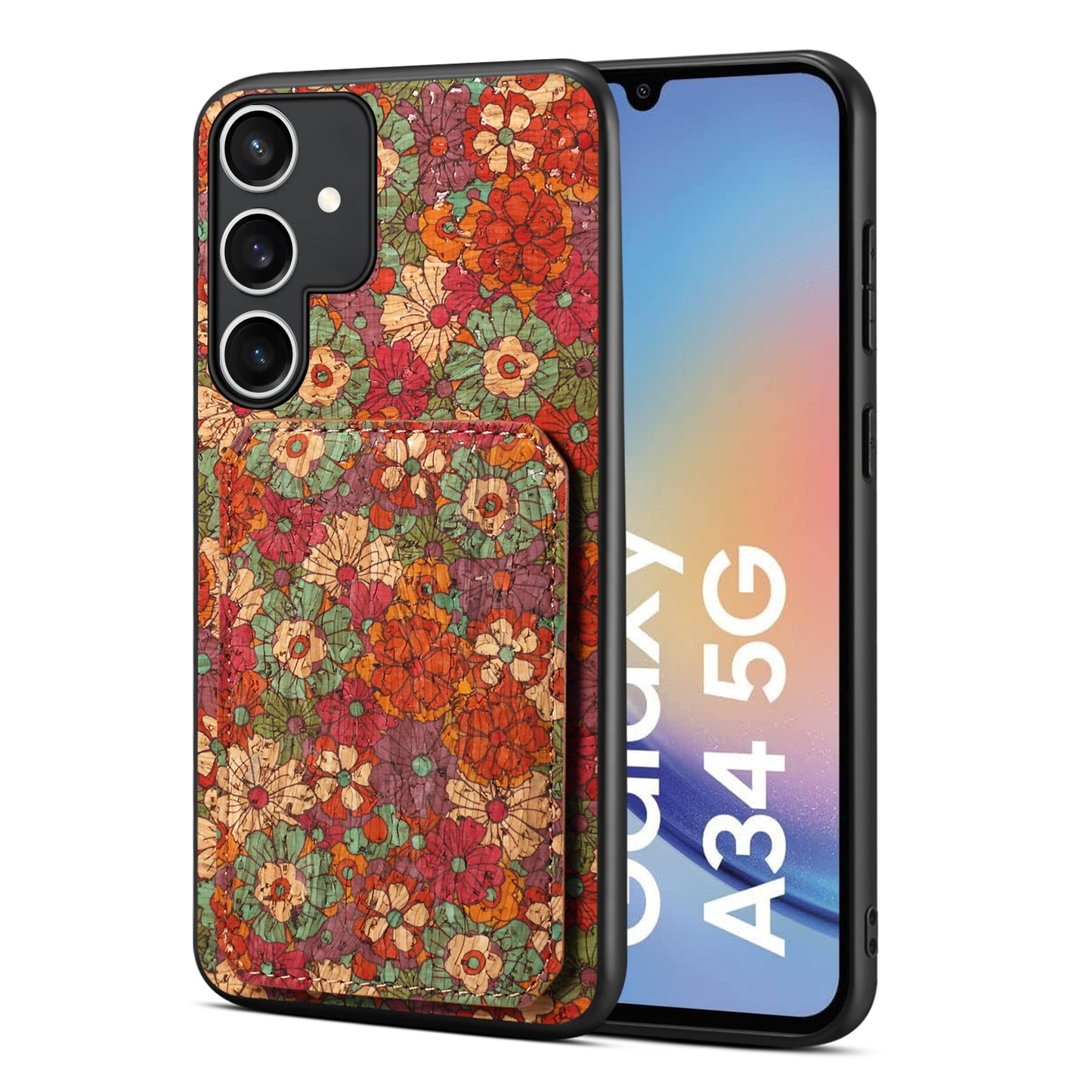 Samsung Galaxy A34 5G Dual Card Slot Holder Phone Case – Patterned Design, Scratch & Dirt Protection, Convenient Holder