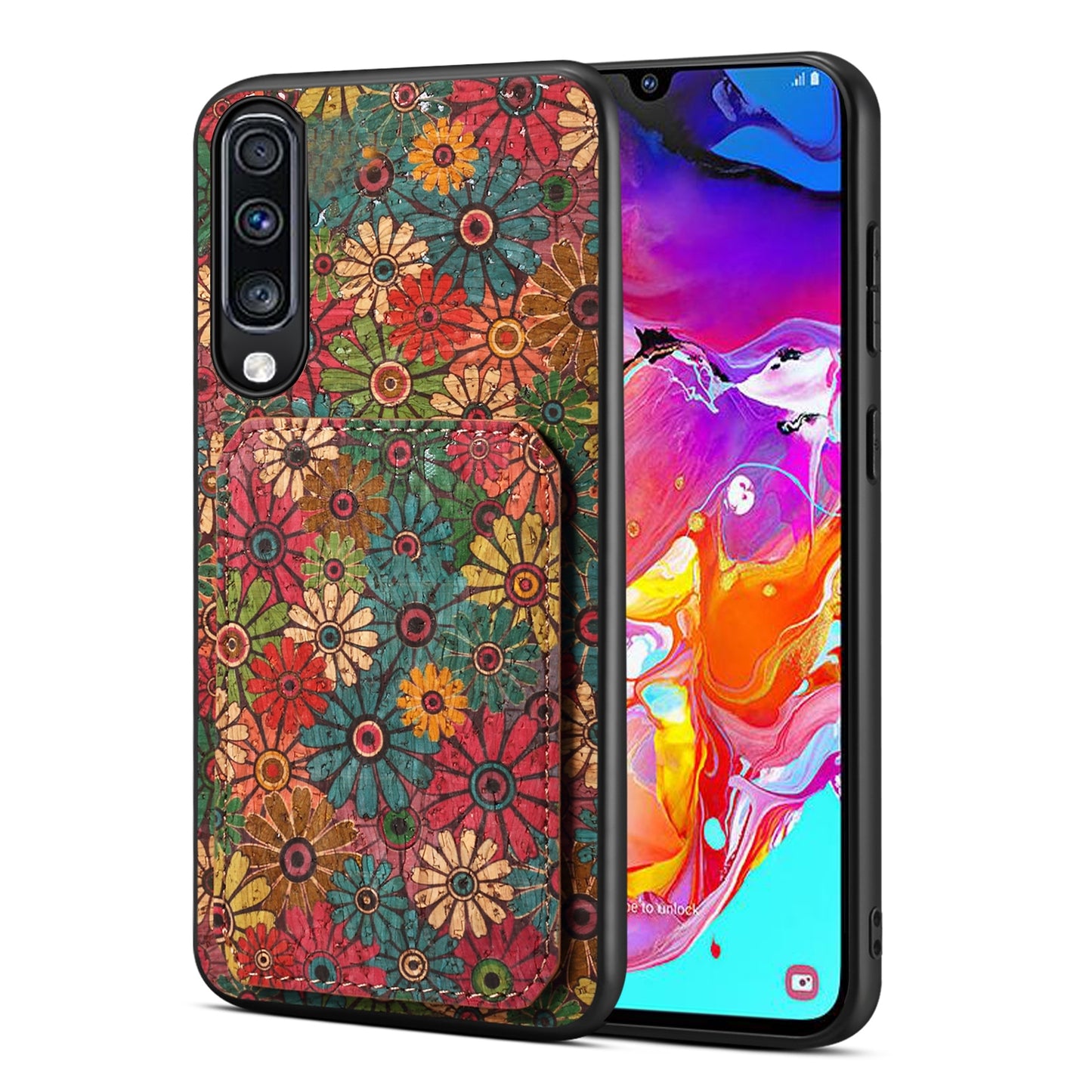 Samsung Galaxy A70 Dual Card Slot Holder Phone Case – Patterned Design, Scratch & Dirt Protection, Convenient Holder