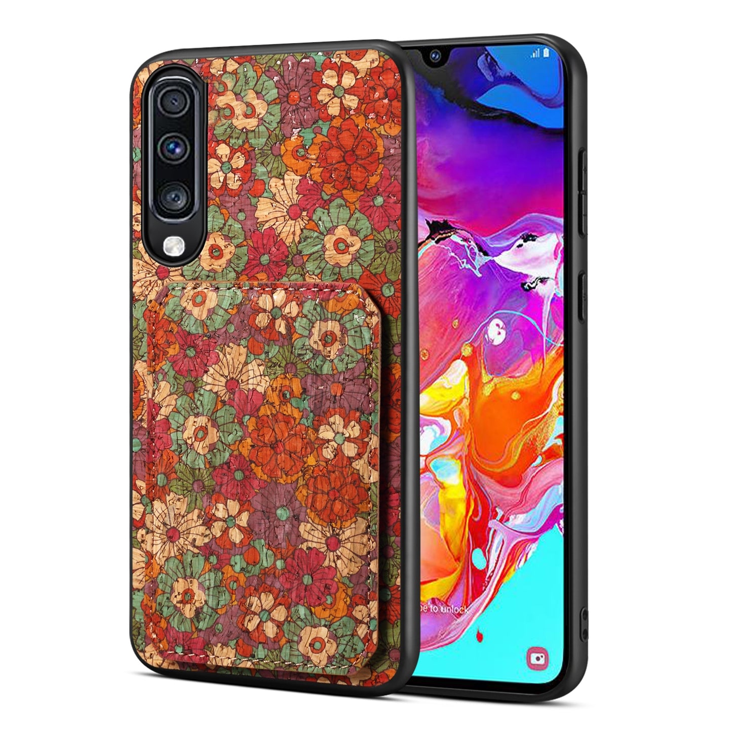 Samsung Galaxy A70 Dual Card Slot Holder Phone Case – Patterned Design, Scratch & Dirt Protection, Convenient Holder