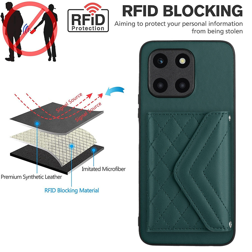 Honor X6a Leather Case with Card Holder & RFID Protection, Long Lanyard Included