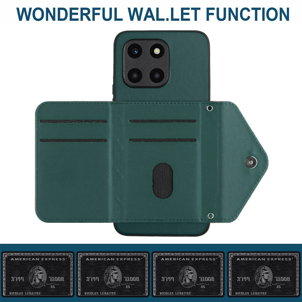 Honor X6a Leather Case with Card Holder & RFID Protection, Long Lanyard Included