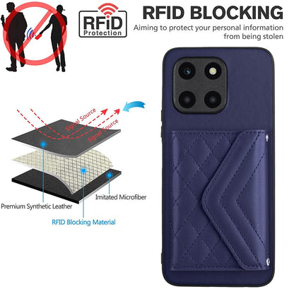 Honor X6a Leather Case with Card Holder & RFID Protection, Long Lanyard Included