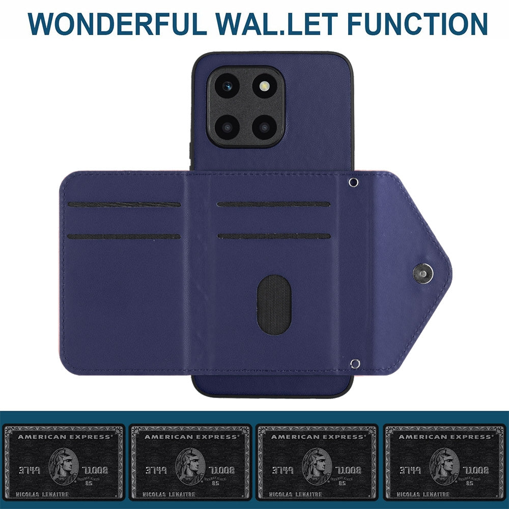 Honor X6a Leather Case with Card Holder & RFID Protection, Long Lanyard Included