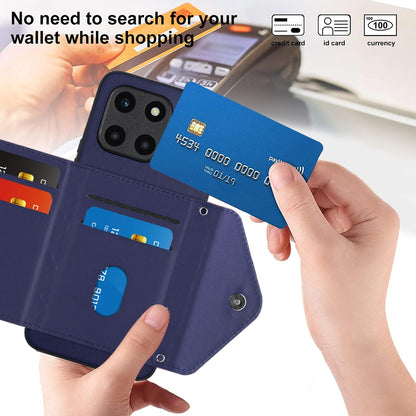 Honor X6a Leather Case with Card Holder & RFID Protection, Long Lanyard Included