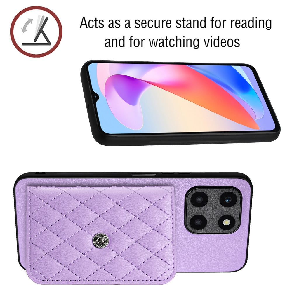 Honor X6a Leather Case with Card Holder & RFID Protection, Long Lanyard Included