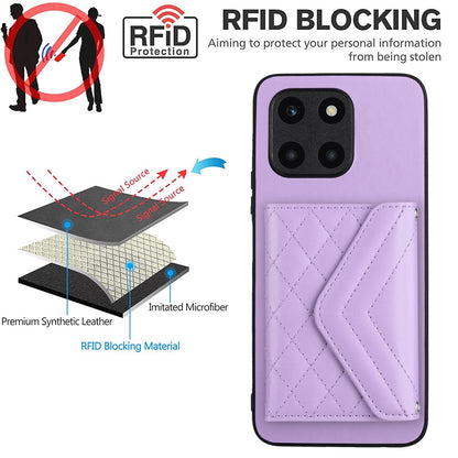 Honor X6a Leather Case with Card Holder & RFID Protection, Long Lanyard Included