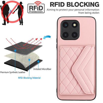Honor X6a Leather Case with Card Holder & RFID Protection, Long Lanyard Included