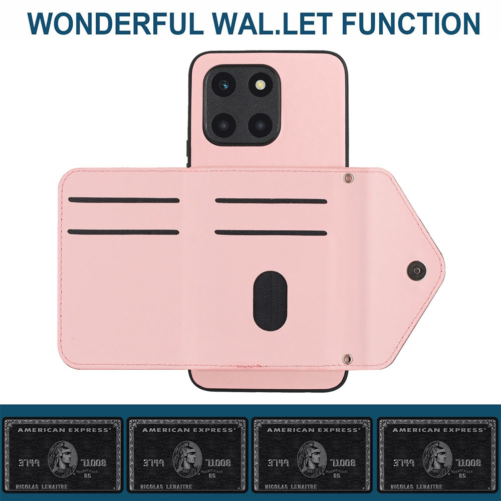 Honor X6a Leather Case with Card Holder & RFID Protection, Long Lanyard Included