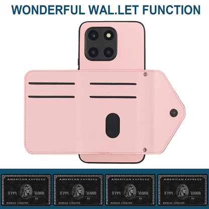 Honor X6a Leather Case with Card Holder & RFID Protection, Long Lanyard Included