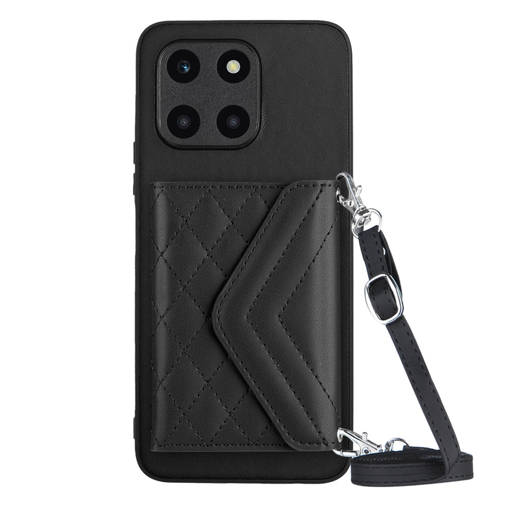 Honor X6a Leather Case with Card Holder & RFID Protection, Long Lanyard Included