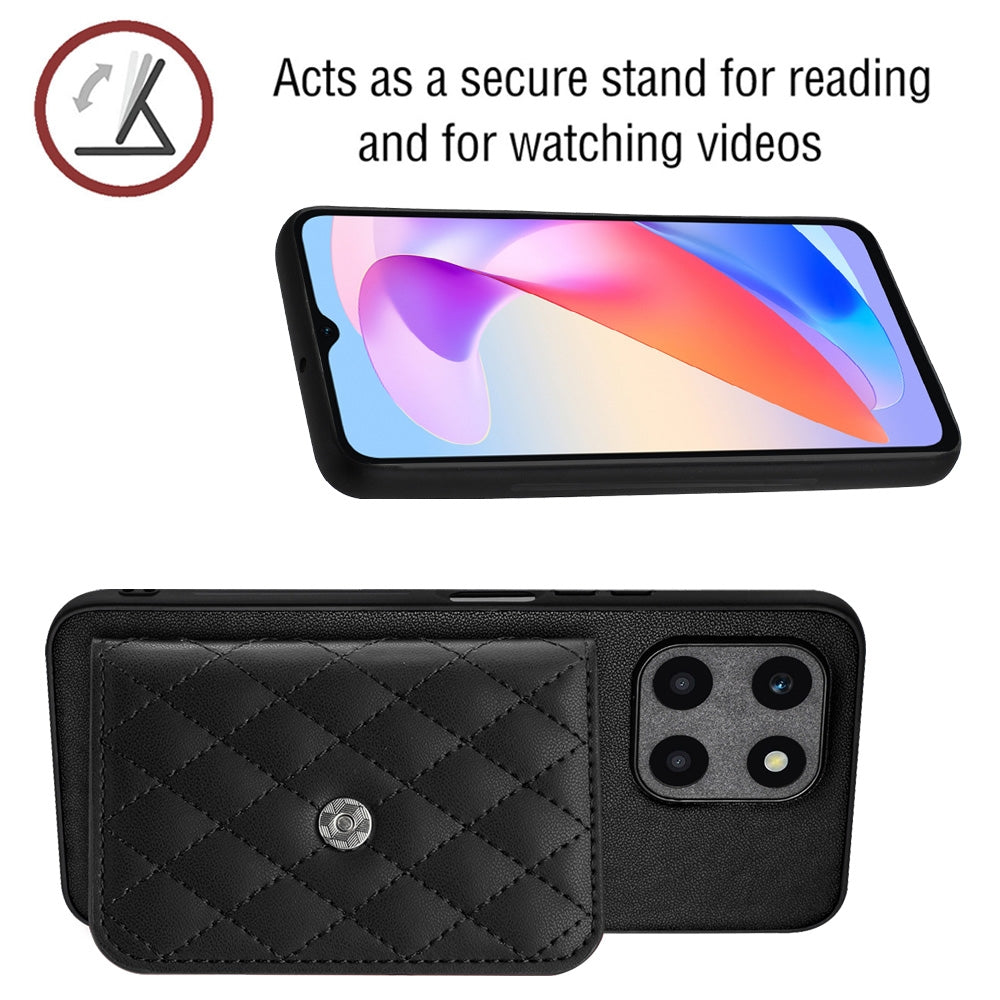 Honor X6a Leather Case with Card Holder & RFID Protection, Long Lanyard Included