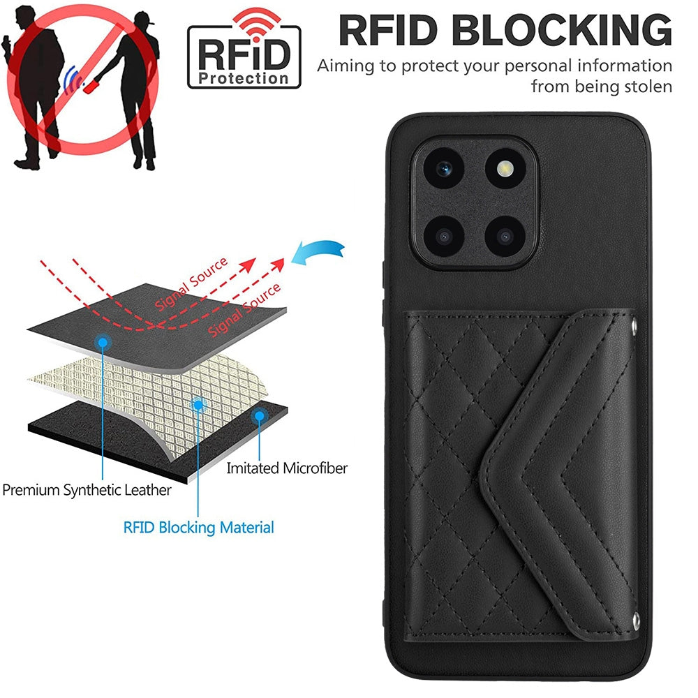 Honor X6a Leather Case with Card Holder & RFID Protection, Long Lanyard Included
