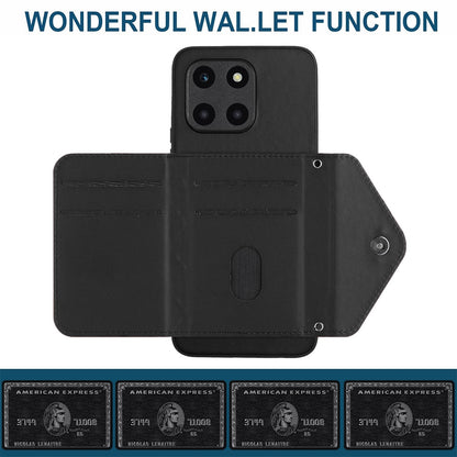 Honor X6a Leather Case with Card Holder & RFID Protection, Long Lanyard Included