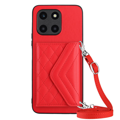 Honor X6a Leather Case with Card Holder & RFID Protection, Long Lanyard Included