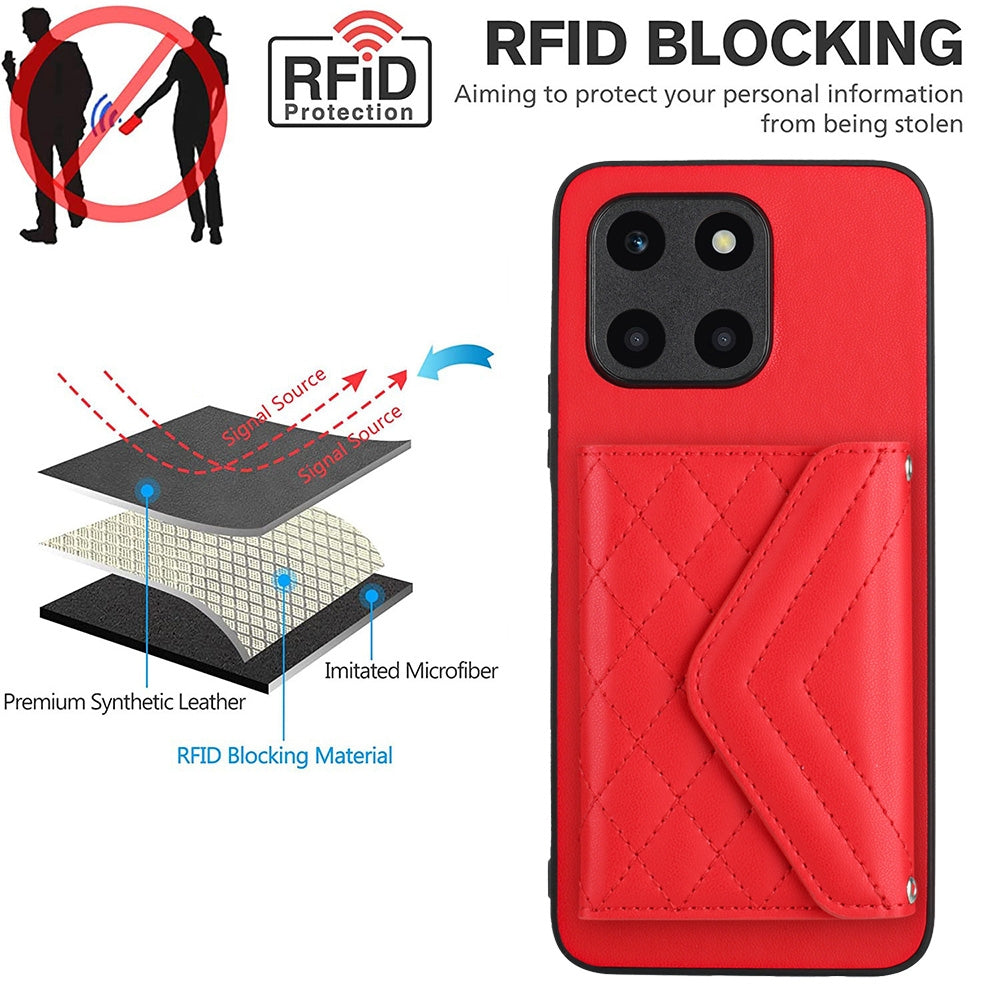 Honor X6a Leather Case with Card Holder & RFID Protection, Long Lanyard Included
