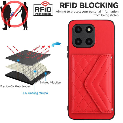 Honor X6a Leather Case with Card Holder & RFID Protection, Long Lanyard Included