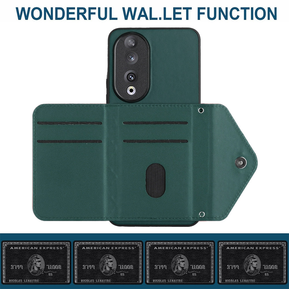 Honor 90 Leather Case with Card Holder & RFID Protection, Long Lanyard Included