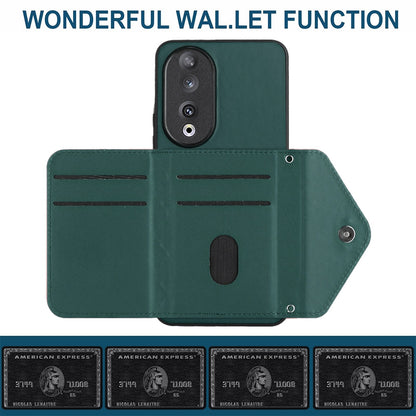 Honor 90 Leather Case with Card Holder & RFID Protection, Long Lanyard Included