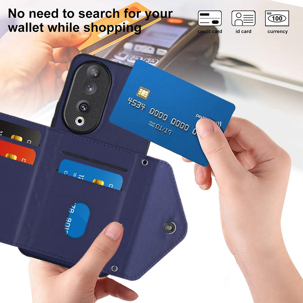 Honor 90 Leather Case with Card Holder & RFID Protection, Long Lanyard Included