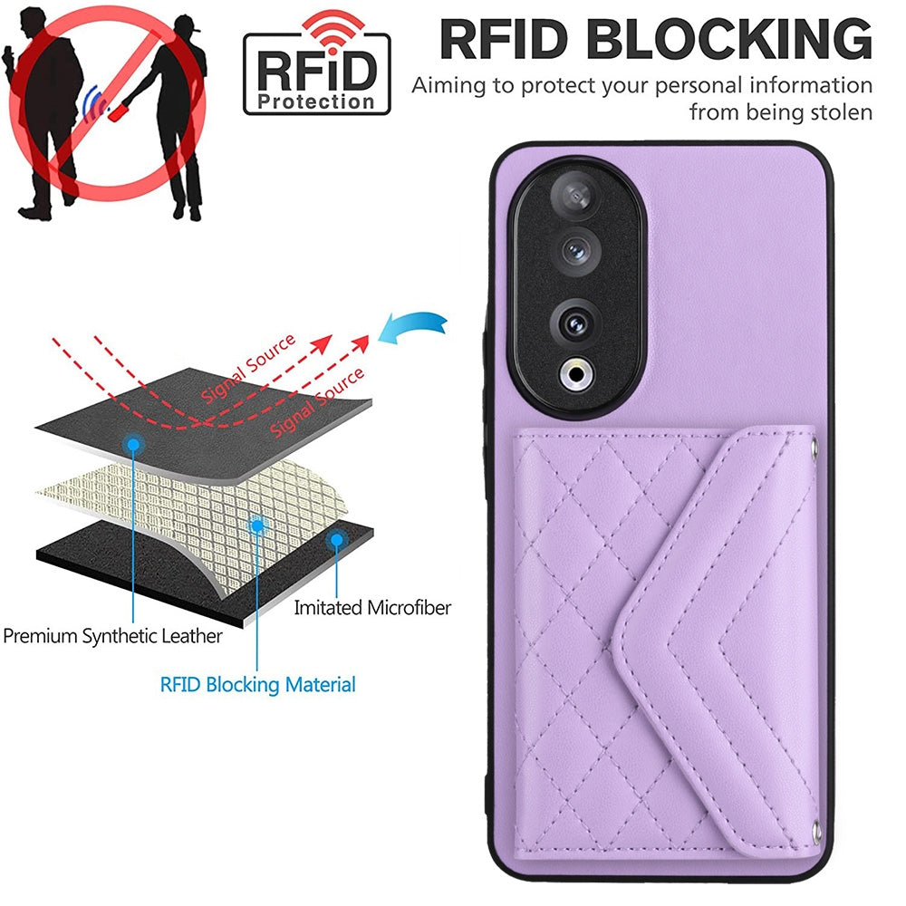 Honor 90 Leather Case with Card Holder & RFID Protection, Long Lanyard Included