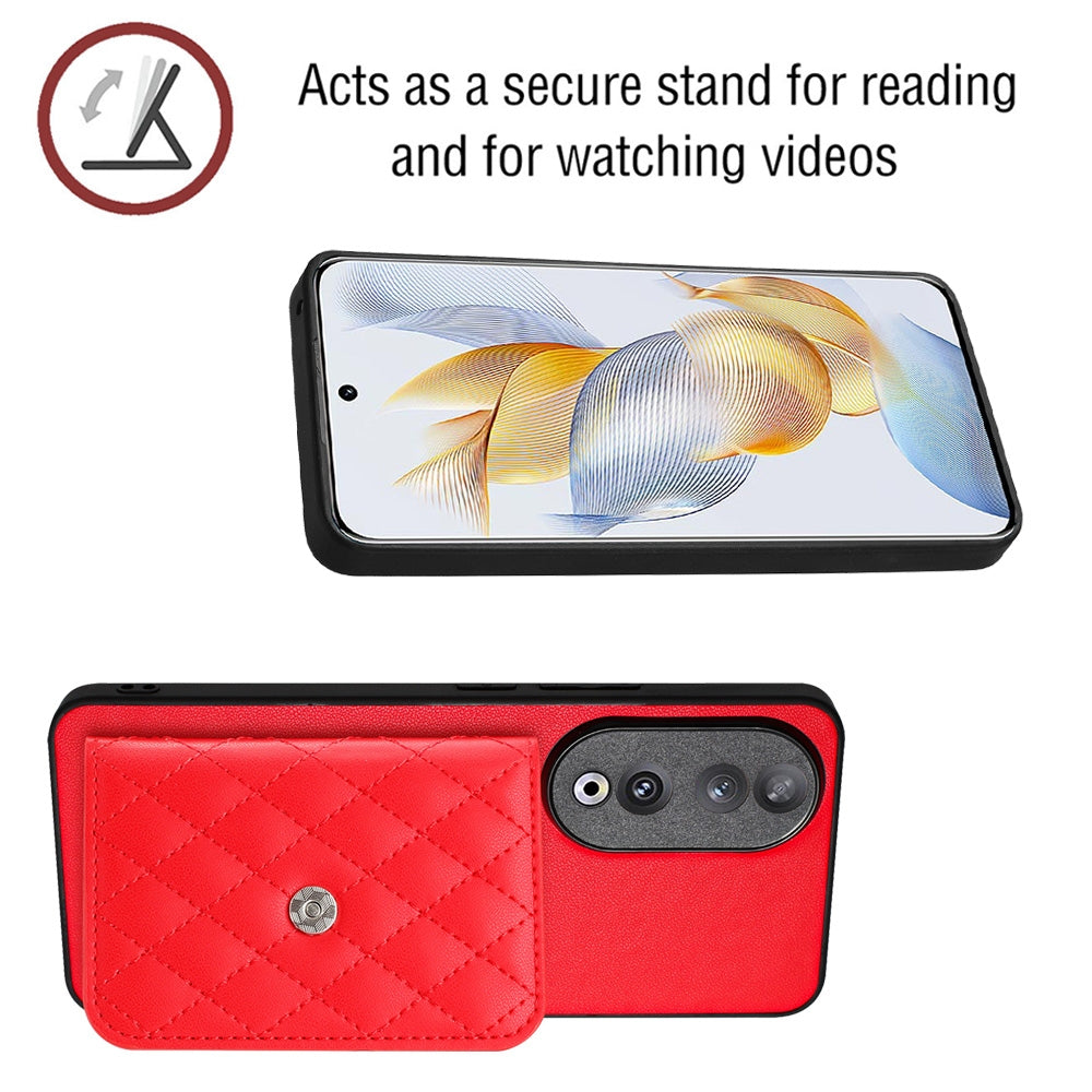 Honor 90 Leather Case with Card Holder & RFID Protection, Long Lanyard Included