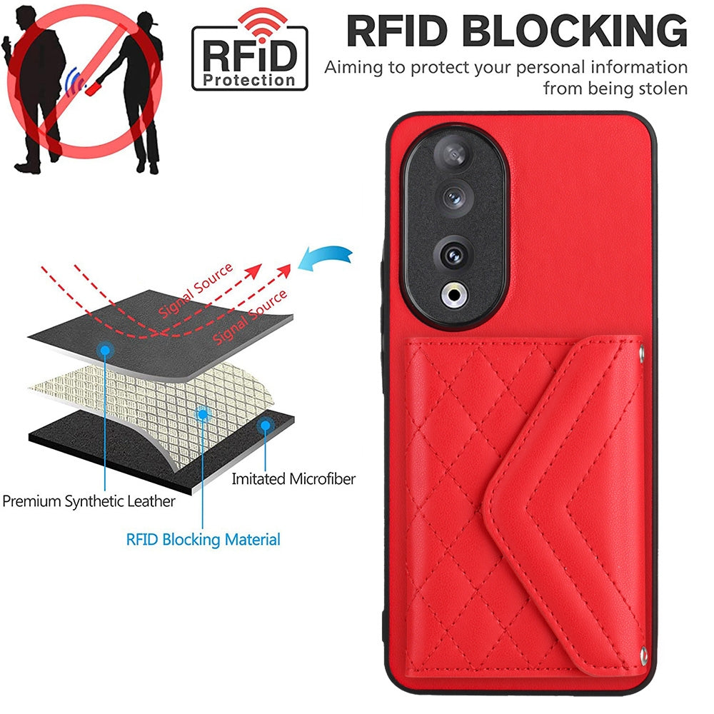Honor 90 Leather Case with Card Holder & RFID Protection, Long Lanyard Included