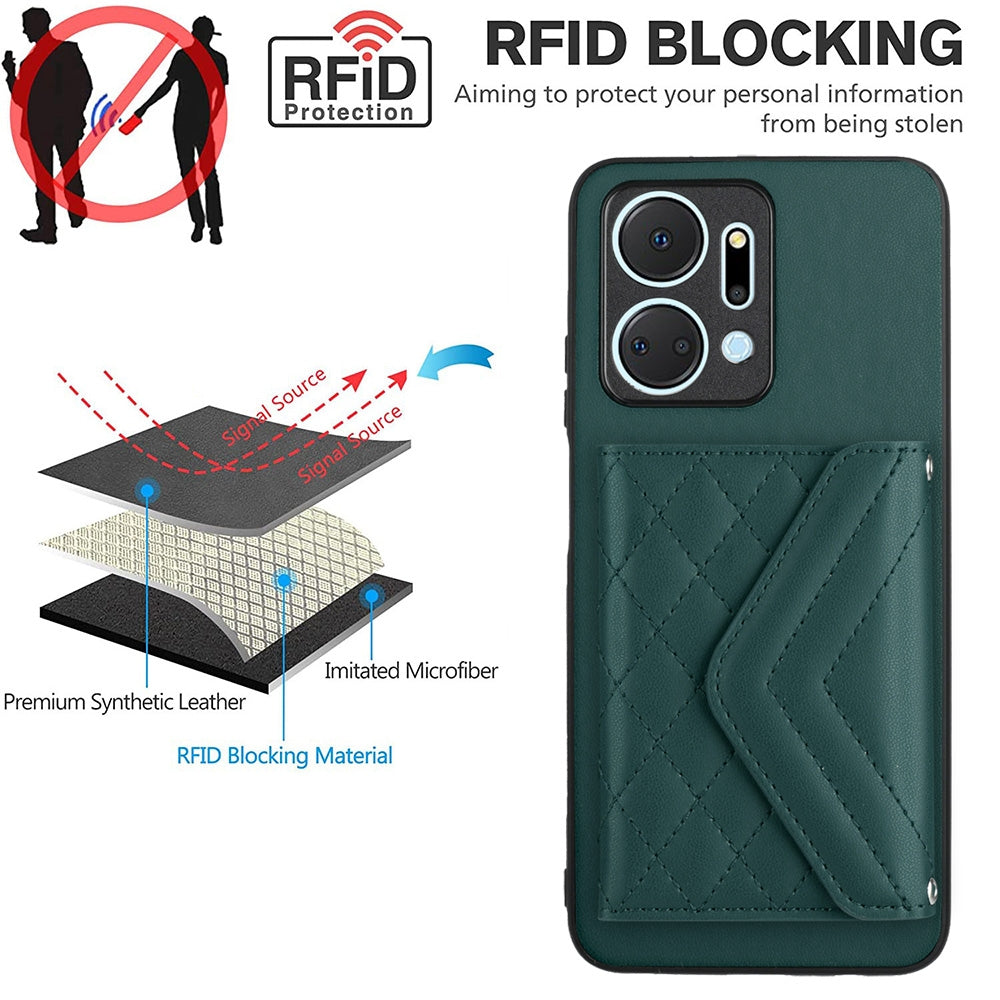 Honor X7a Leather Case with Card Holder & RFID Protection, Long Lanyard Included